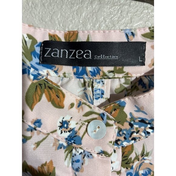 Zanzea Blouse top Womens Floral Print size L Pink Blue Polyester Lightweight - Picture 2 of 9